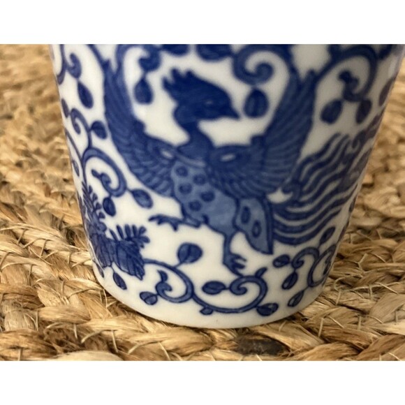 Vintage Kutani ware Blue Phoenix Floral and Bird Print Cup 2 3/4" Tall - Picture 2 of 6